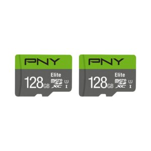pny 128gb elite class 10 u1 microsdxc flash memory card 2-pack - 100mb/s, class 10, u1, full hd, uhs-i, micro sd
