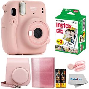 fujifilm instax mini 11 instant camera blush pink bundle with instax mini twin pack film + glitter photo album holds 64 photos + groovy case + cloth (5 items)