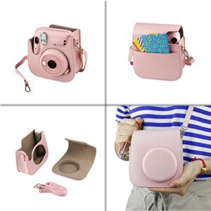 Fujifilm Instax Mini 11 Instant Camera Blush Pink Bundle with Instax Mini Twin Pack Film + Glitter Photo Album Holds 64 Photos + Groovy Case + Cloth (5 Items)