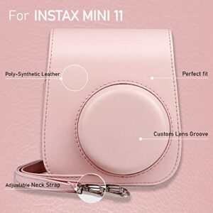 Fujifilm Instax Mini 11 Instant Camera Blush Pink Bundle with Instax Mini Twin Pack Film + Glitter Photo Album Holds 64 Photos + Groovy Case + Cloth (5 Items)