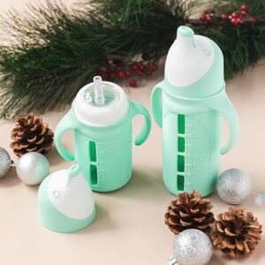 Tabor Place - Set of 2 Sampler pack - Glass Sippy Cup for Toddlers - 1 Large 8oz & 1 Mini 5 oz cup in Mint Green