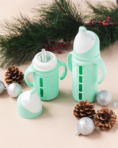 Tabor Place - Set of 2 Sampler pack - Glass Sippy Cup for Toddlers - 1 Large 8oz & 1 Mini 5 oz cup in Mint Green