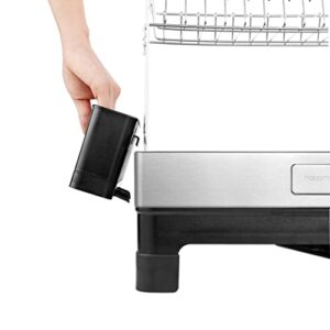 happimess DSH1004A Simple 20.75' Fingerprint-Proof Stainless Steel 2-Tier Dish Drying Rack, Dish Rack with Swivel Spout Tray, Utensil Holder, Stainless Steel/Black, Silver/Black