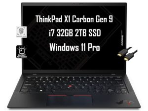 lenovo thinkpad x1 carbon gen 9 business laptop (14" fhd+, intel i7-1185g7 vpro, 32gb ram, 2tb pcie ssd), thunderbolt 4, backlit, fingerprint, 3-year warranty, webcam, wi-fi 6, ist cable, win 11 pro