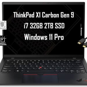 Lenovo ThinkPad X1 Carbon Gen 9 Business Laptop (14" FHD+, Intel i7-1185G7 vPro, 32GB RAM, 2TB PCIe SSD), Thunderbolt 4, Backlit, Fingerprint, 3-Year Warranty, Webcam, Wi-Fi 6, IST Cable, Win 11 Pro