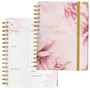 houseware homes premium undated daily planner 2023-2024 | to do list planner notebook - 200 pages work planner - pink floral to do notepad for productivity task planner, metting, goals, checklists |