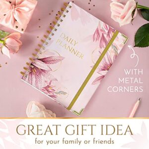 Houseware Homes Premium Undated Daily Planner 2023-2024 | To Do List Planner Notebook - 200 Pages Work Planner - Pink Floral To Do Notepad for productivity Task Planner, Metting, Goals, Checklists |