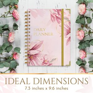 Houseware Homes Premium Undated Daily Planner 2023-2024 | To Do List Planner Notebook - 200 Pages Work Planner - Pink Floral To Do Notepad for productivity Task Planner, Metting, Goals, Checklists |