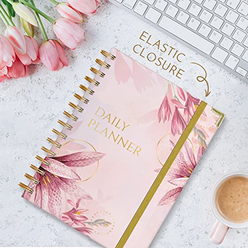 Houseware Homes Premium Undated Daily Planner 2023-2024 | To Do List Planner Notebook - 200 Pages Work Planner - Pink Floral To Do Notepad for productivity Task Planner, Metting, Goals, Checklists |