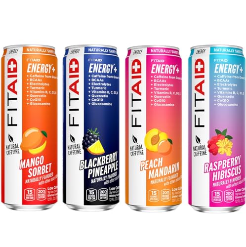 LIFEAID FITAID Energy, 200mg Natural Caffeine, Keto, Variety Pack, Optimum Performance Formula: BCAAs, Quercetin, Electrolytes, Omega-3s, 15 Calories, Paleo, Vegan & Gluten-Free, 12 Fl Oz (Pack of 12)