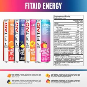 LIFEAID FITAID Energy, 200mg Natural Caffeine, Keto, Variety Pack, Optimum Performance Formula: BCAAs, Quercetin, Electrolytes, Omega-3s, 15 Calories, Paleo, Vegan & Gluten-Free, 12 Fl Oz (Pack of 12)