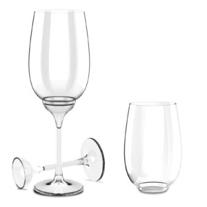jiubar travel wine glasses， detachable tritan plastic stem wine glasses or stemless wine cups/champagne glasses,reusable shatterproof recyclable,clear color,bpa free.