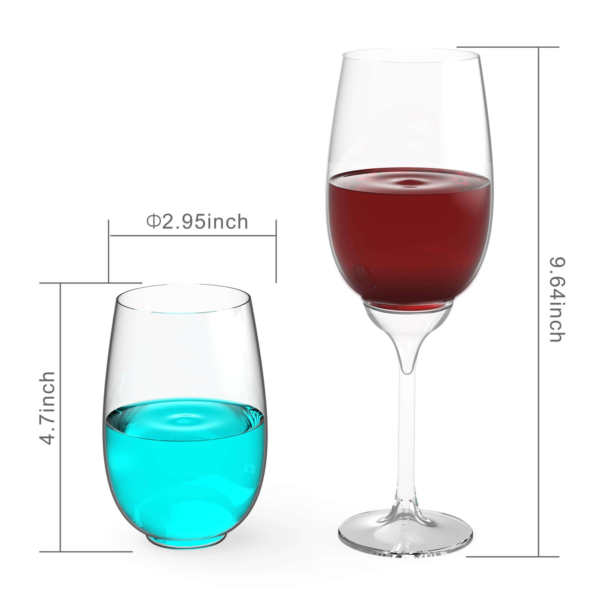 JIUBAR Travel Wine Glasses， Detachable Tritan Plastic stem wine glasses or Stemless Wine Cups/Champagne Glasses,Reusable Shatterproof Recyclable,clear color,BPA Free.