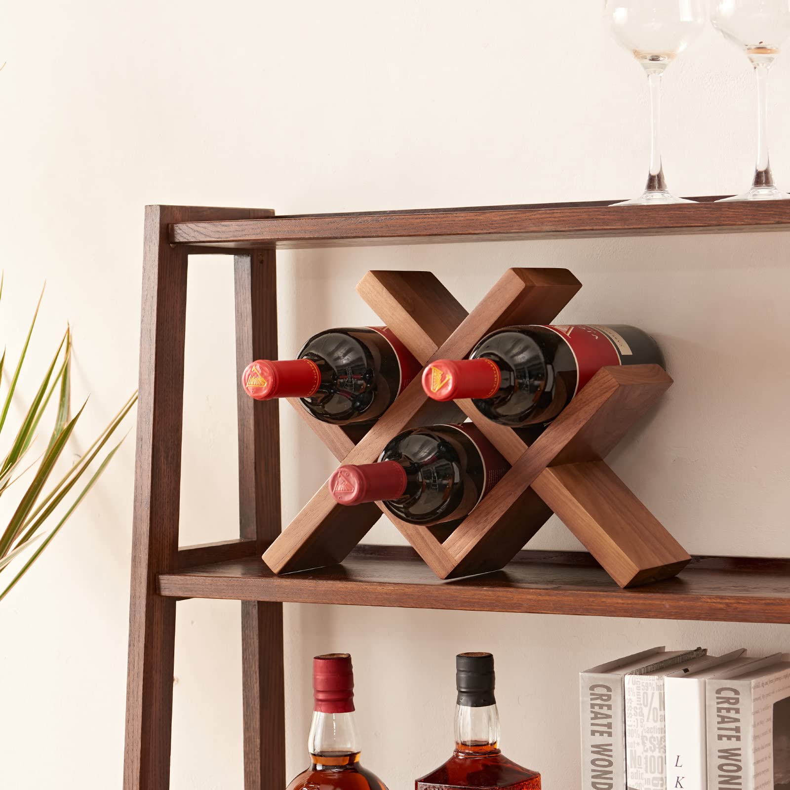 TRWISWDC Wine Rack Countertop Oak Wooden Wine Bottle Holder Rustic Free Standing Wine Storage Racks for Tabletop, Hutches and Display Cabinets - No Assembly Required (Walnut)