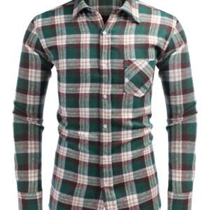 Tinkwell Mens Cotton Button Down Shirts Long Sleeve Plaid Dress Shirts Regular Fit M Green White