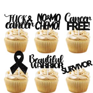 18pcs black glitter dessert cupcake topper cancer chemo free survivor warrior theme decor supplies breast cancer breast care awareness birthday party decoration