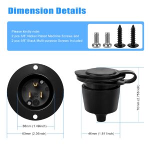 WAWETA 15 Amp Flanged Inlet 125V, Shore Power Inlet with Waterproof Cover, NEMA 5-15 AC Port Plug 2 Pole 3-Wire Generator Male Receptacle for Marine Boat RV Shed Electrical Extension