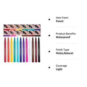 BestLand 12 Colors Matte Liquid Eyeliner Set Rainbow Colorful Neon Eyeliner Pencil Pigmented Waterproof Smudgeproof Long Lasting Gel Eye Liner Christmas Makeup Gift Kit for Women (Set E)