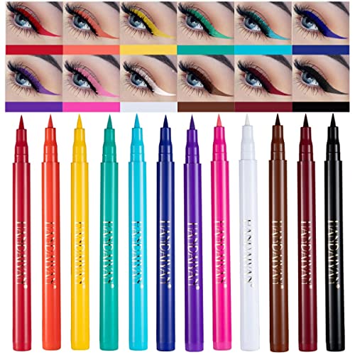 BestLand 12 Colors Matte Liquid Eyeliner Set Rainbow Colorful Neon Eyeliner Pencil Pigmented Waterproof Smudgeproof Long Lasting Gel Eye Liner Christmas Makeup Gift Kit for Women (Set E)