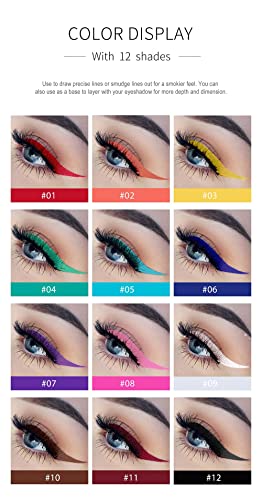 BestLand 12 Colors Matte Liquid Eyeliner Set Rainbow Colorful Neon Eyeliner Pencil Pigmented Waterproof Smudgeproof Long Lasting Gel Eye Liner Christmas Makeup Gift Kit for Women (Set E)