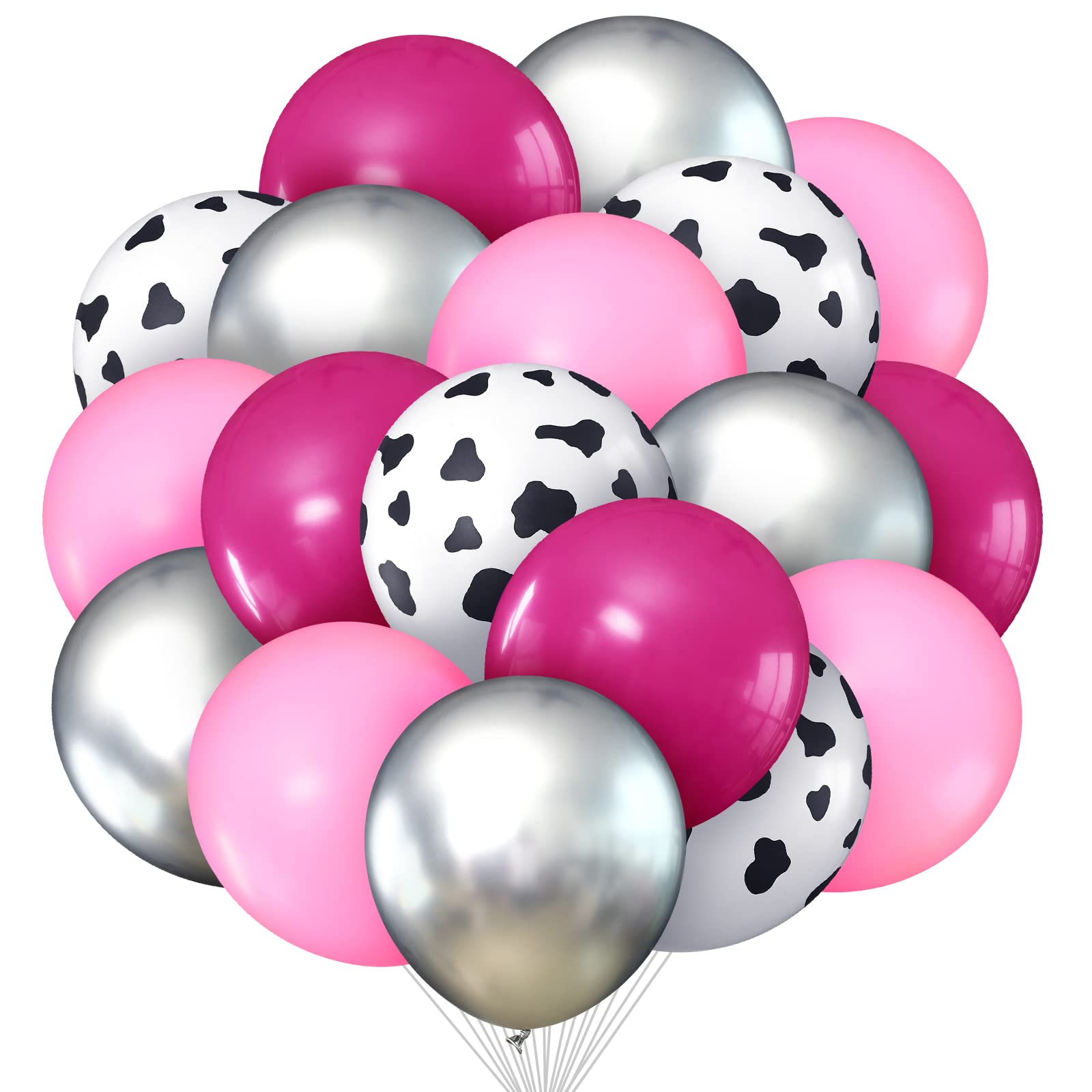 70 Pieces Western Theme Party Decorations Bachelorette Birthday Cow Balloons Rodeo Balloons Rose Red, Pink, Silver, Cow Print Latex Balloons for Baby Shower Cowgirl Party Supplies