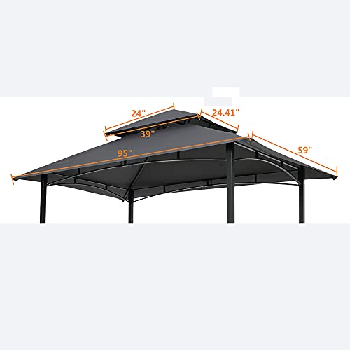 8' x 5' Grill Gazebo Replacement Canopy, Replacement Canopy Top Cover, Double Tiered Replacement Canopy, BBQ Gazebo Roof Top, Gray