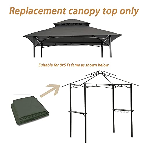 8' x 5' Grill Gazebo Replacement Canopy, Replacement Canopy Top Cover, Double Tiered Replacement Canopy, BBQ Gazebo Roof Top, Gray