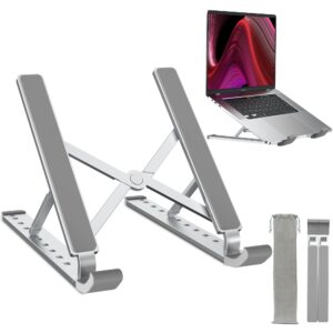 vaselin desktop laptop stand, aluminum alloy computer stand,adjustable height ergonomic laptop stand,foldable laptop stand grade 9 non-slip，stand for 9-15.6'' tablet, laptops(silver)