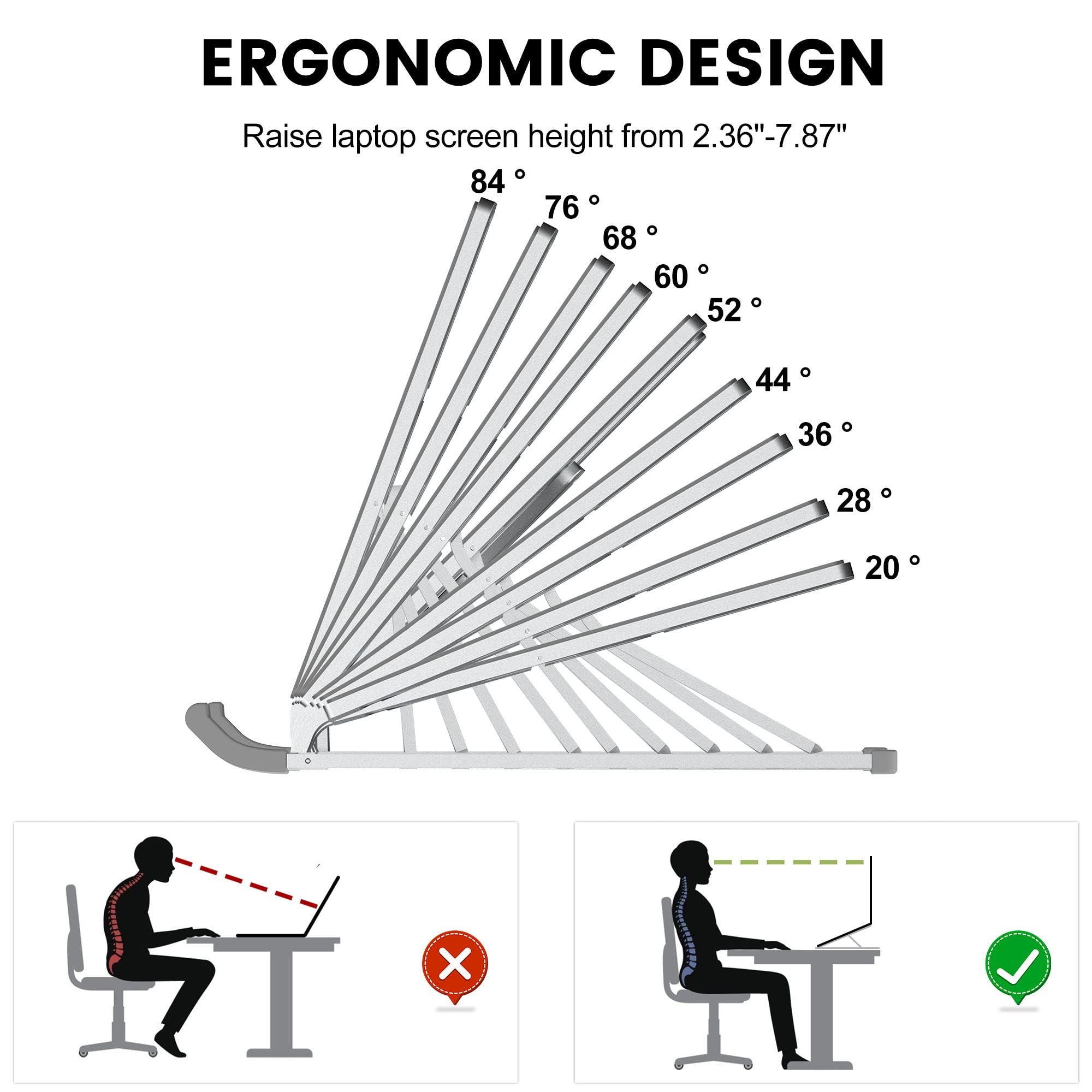 Vaselin Desktop Laptop Stand, Aluminum Alloy Computer Stand,Adjustable Height Ergonomic Laptop Stand,Foldable Laptop Stand Grade 9 Non-Slip，Stand for 9-15.6'' Tablet, Laptops(Silver)