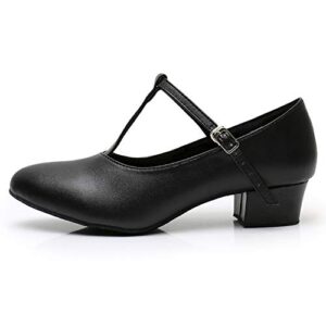 hroyl women ballroom dance shoes closed toe latin salsa t-strap modern tango walts character shoes suede sole ycl041-4 black, 9.5 b(m) us