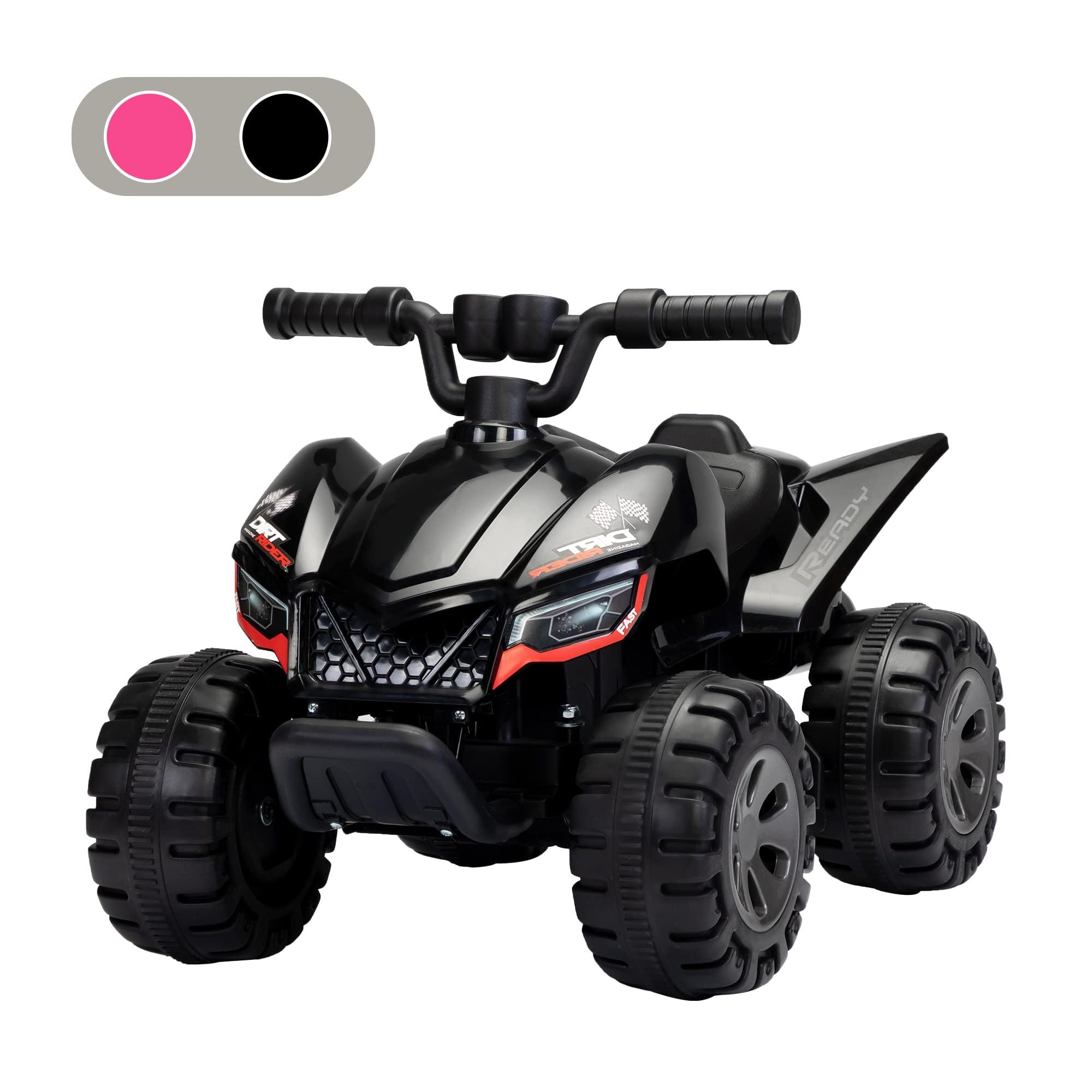 TOBBI Electric Ride On ATV for Kids, Toddlers 6V Battery Powered Ride On Toy with LED Lights Mist Spray Device, 4 Wheeled Electric Car with Radio & Music for Children Aged 1-3-Black