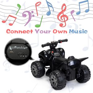 TOBBI Electric Ride On ATV for Kids, Toddlers 6V Battery Powered Ride On Toy with LED Lights Mist Spray Device, 4 Wheeled Electric Car with Radio & Music for Children Aged 1-3-Black