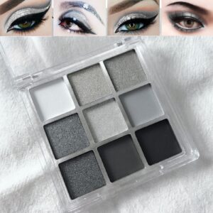 MEICOLY Black Smokey Eye shadow Palette, Eye Black 9 Colors Gray Silver White Matte Glitter Eyeshadow Palette,Pressed Shimmer Pigmented Halloween Goth Pallet Nake Eye Shadow sombras de ojos