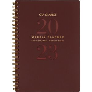 at-a-glance 2023 weekly & monthly planner, 5-1/2" x 8-1/2", small, monthly tabs, signature, maroon (yp200l50)