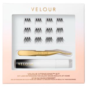 velour-xtensions™ lash clusters kit - diy lash extension kit at home, salon quality lashes in 10 minute – includes 12 eyelash clusters (10mm-14mm) + lash bond + lash applicator – individual lashes kit