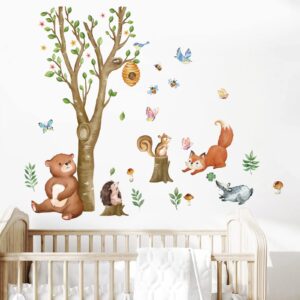 wondever woodland animals wall stickers birch tree bear fox peel and stick wall art decals for kids bedroom baby nursery