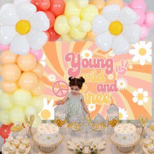 Cheereveal Young and Wild Three Decorations Girl, Three Groovy Birthday Decorations with Backdrop Retro Hippie Boho Daisy Flower 3rd Birthday Supplies Balloon Garland Kit