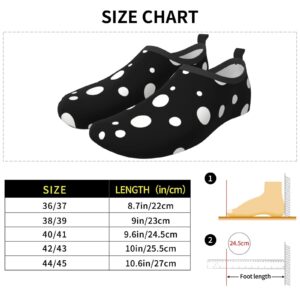 White Black Polka Dot Water Shoes for Men Women Aqua Socks Barefoot Quick-Dry Beach Swimming Shoes for Yoga Pool Exercise Swim Surf