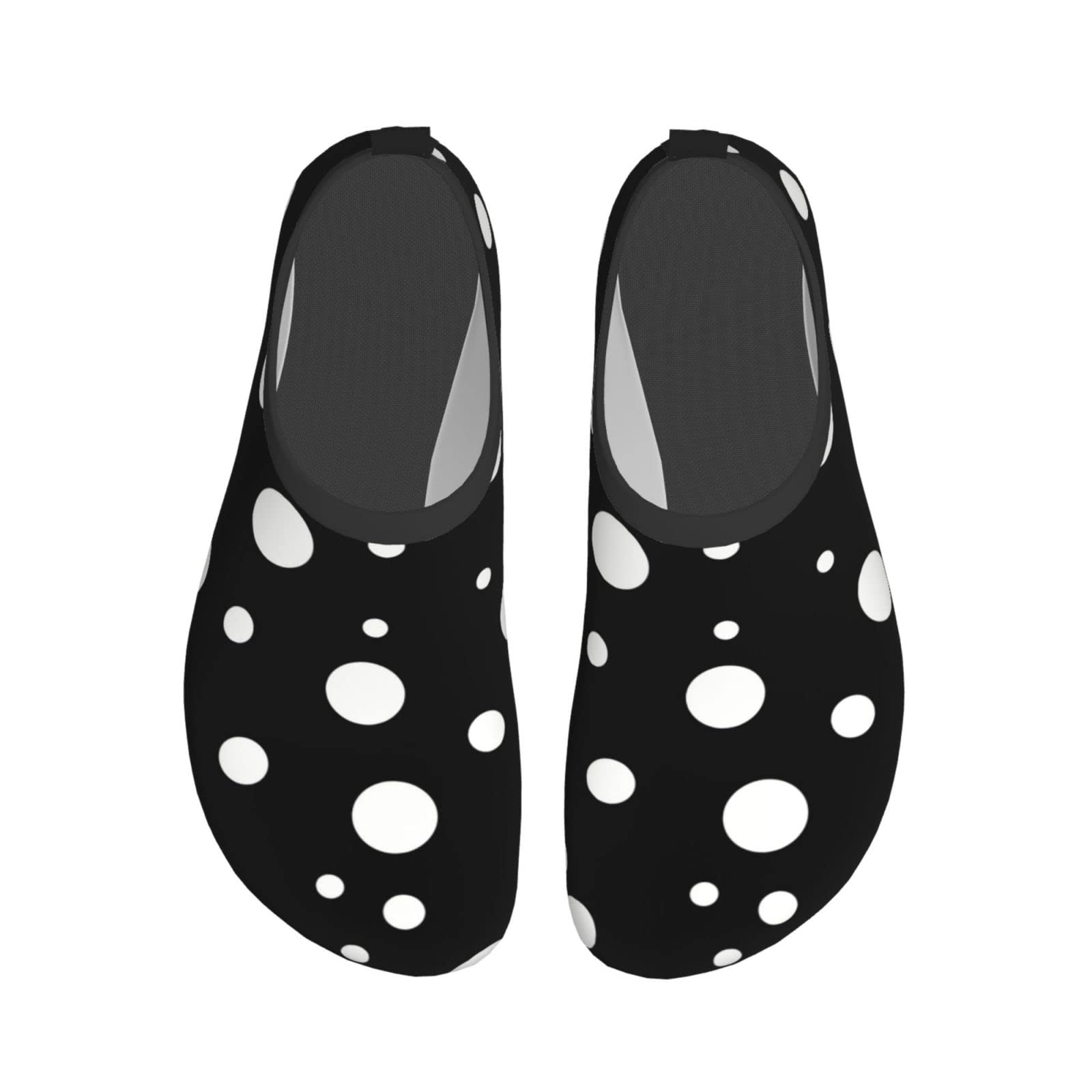 White Black Polka Dot Water Shoes for Men Women Aqua Socks Barefoot Quick-Dry Beach Swimming Shoes for Yoga Pool Exercise Swim Surf