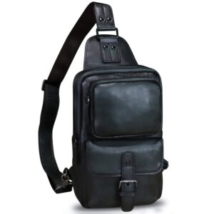 lrto genuine leather sling bag crossbody motorcycle bag handmade hiking chest daypack retro shoulder backpack (darkgrey)