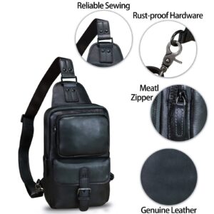 LRTO Genuine Leather Sling Bag Crossbody Motorcycle Bag Handmade Hiking Chest Daypack Retro Shoulder Backpack (Darkgrey)