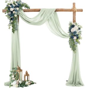 partisky wedding arch draping fabric, 1 panel 28" x 19ft sage green sheer fabric drapes backdrop curtain for wedding ceremony party ceiling decor（1 panel）, sage green