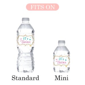 MonMon & Craft It's Twins Water Bottle Stickers / Oh Babies Bottle Wrappers / Baby Shower / Welcome Baby / Baby 1st Birthday Party Water Labels Supplies Waterproof ( Set of 32 )