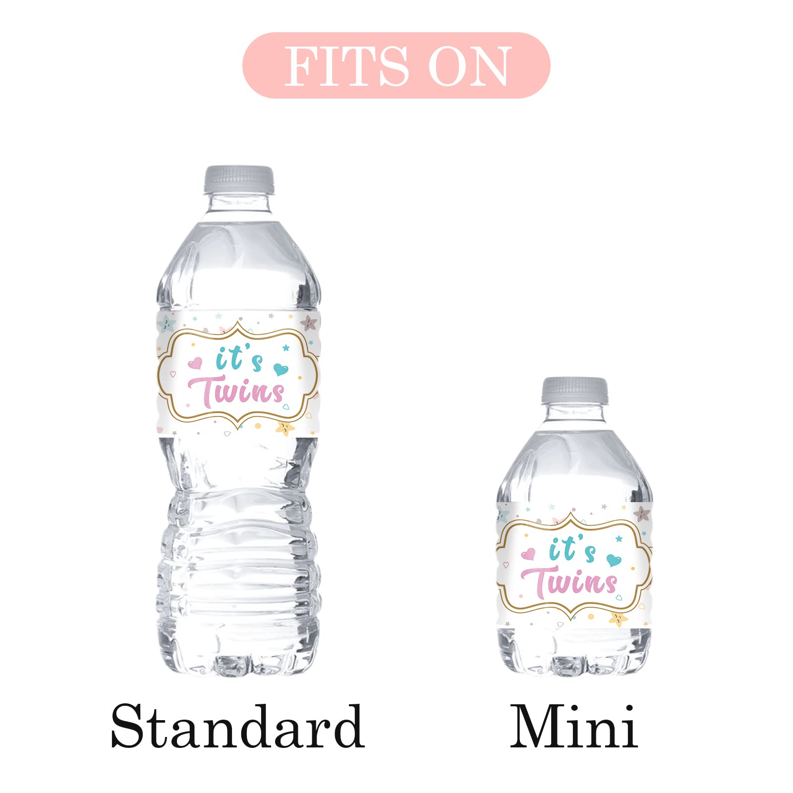 MonMon & Craft It's Twins Water Bottle Stickers / Oh Babies Bottle Wrappers / Baby Shower / Welcome Baby / Baby 1st Birthday Party Water Labels Supplies Waterproof ( Set of 32 )