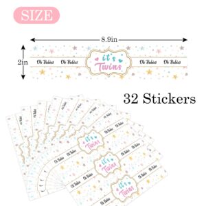 MonMon & Craft It's Twins Water Bottle Stickers / Oh Babies Bottle Wrappers / Baby Shower / Welcome Baby / Baby 1st Birthday Party Water Labels Supplies Waterproof ( Set of 32 )