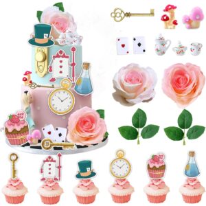 alice cake cupcake toppers for magic tea party themed baby shower birthday party decoration supplies (30pcs)