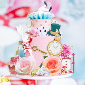 Alice Cake Cupcake Toppers for Magic Tea Party Themed Baby Shower Birthday Party Decoration Supplies (30pcs)