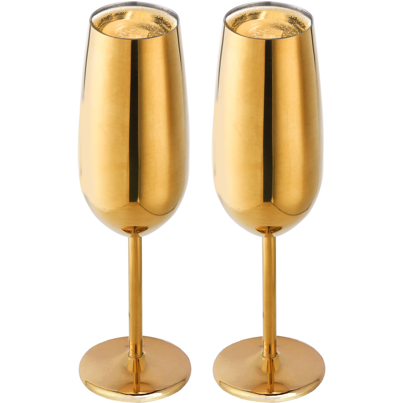 DEAYOU 2-Pack 18/10 Stainless Steel Champagne Glasses, Gold Metal Wine Goblet Cup for Cheers, Wedding, Party