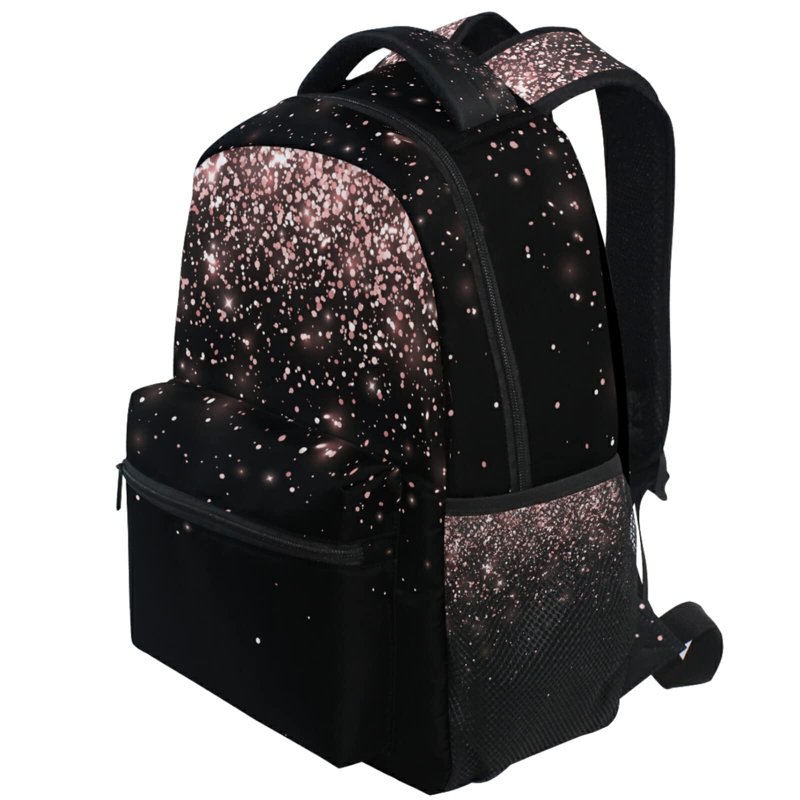 Pfrewn Rose Gold Black Glitter Backpacks for Girls Teens Women School Bookbags Backpack for Kids Students