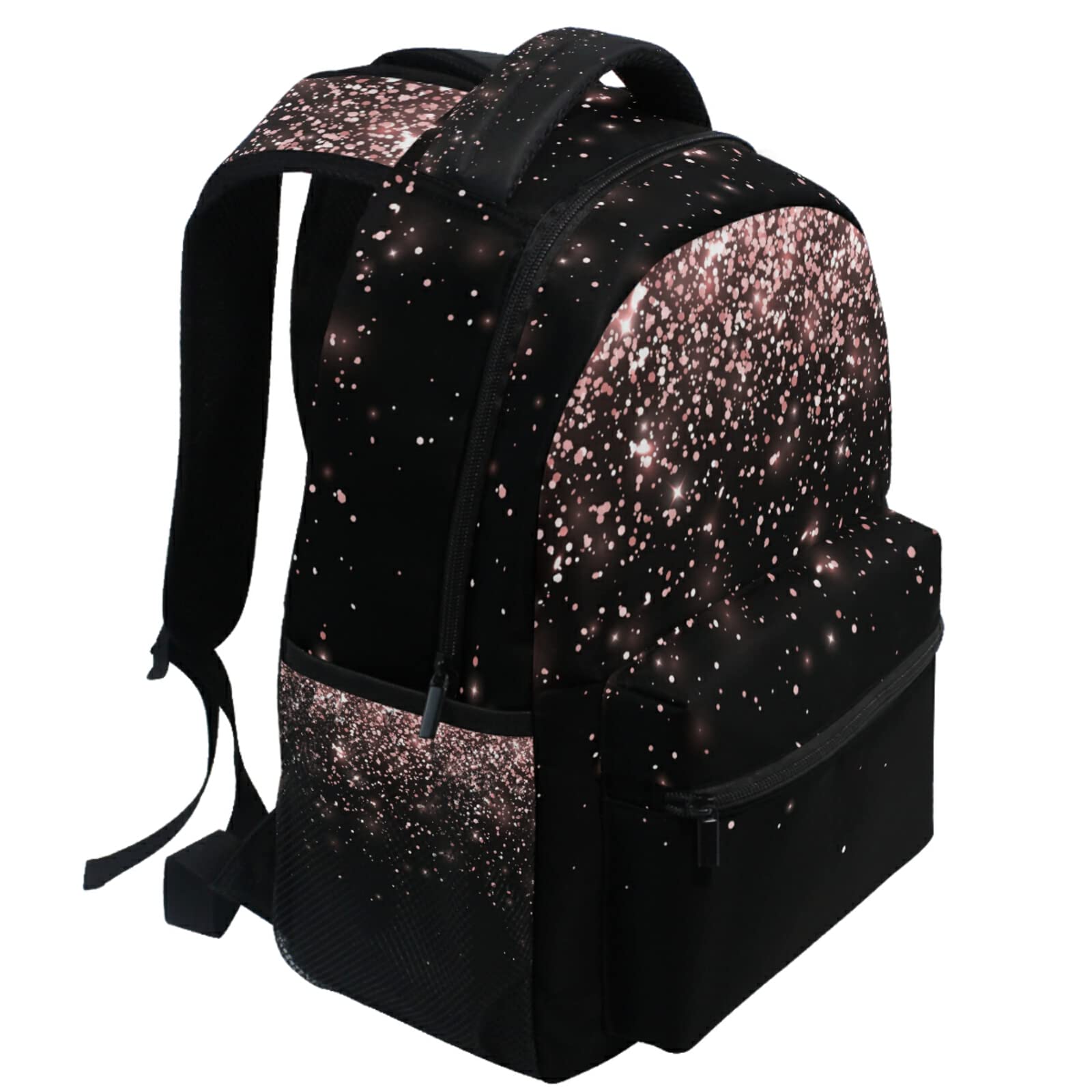 Pfrewn Rose Gold Black Glitter Backpacks for Girls Teens Women School Bookbags Backpack for Kids Students